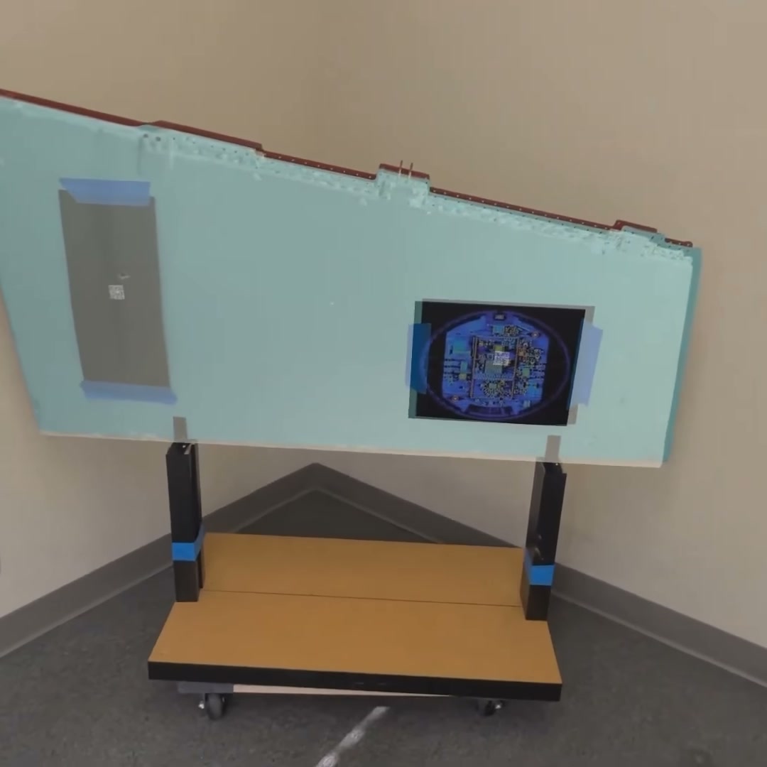 X-ray plate positions shown in place on an aircraft rudder through SPIDER